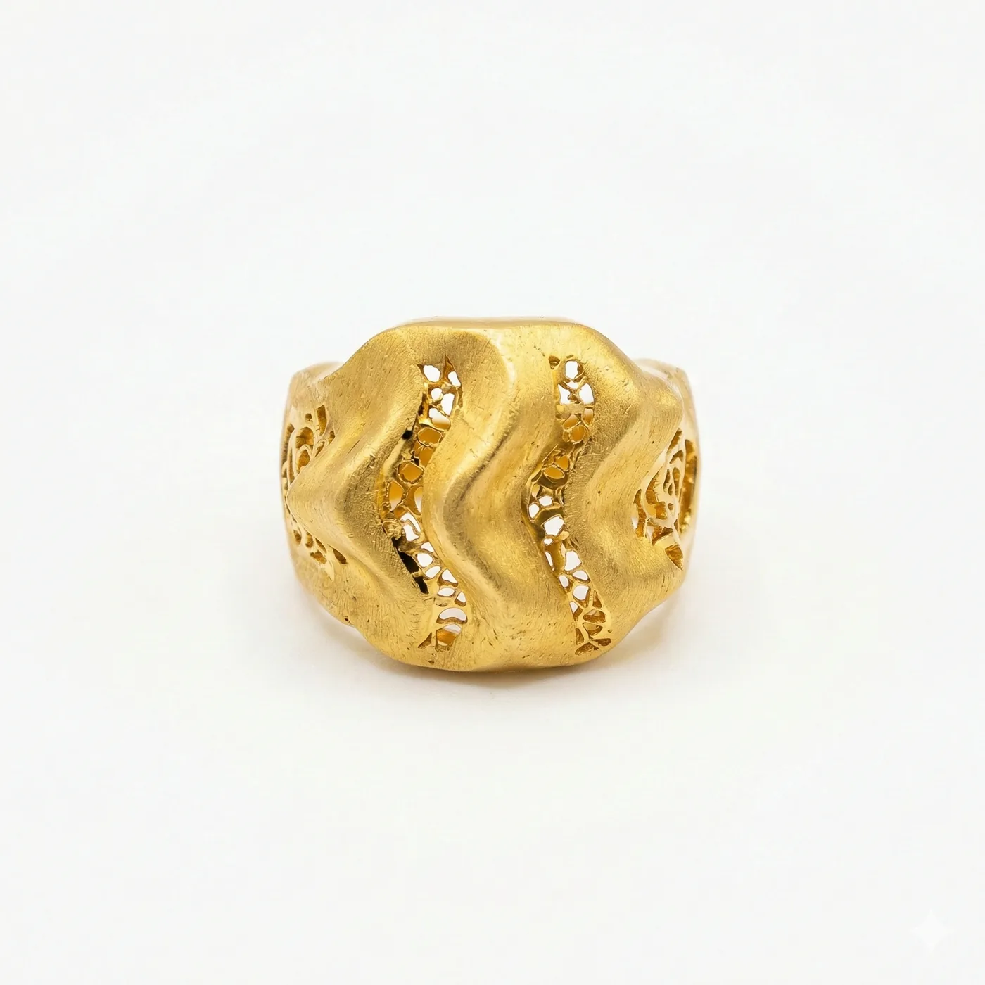 21K yellow gold ripple wave statement ring for women, 6.30 grams