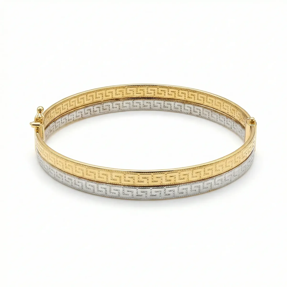 18K gold Mazimo collection two-tone Greek key slim bangle in yellow and white gold, 7.40 grams