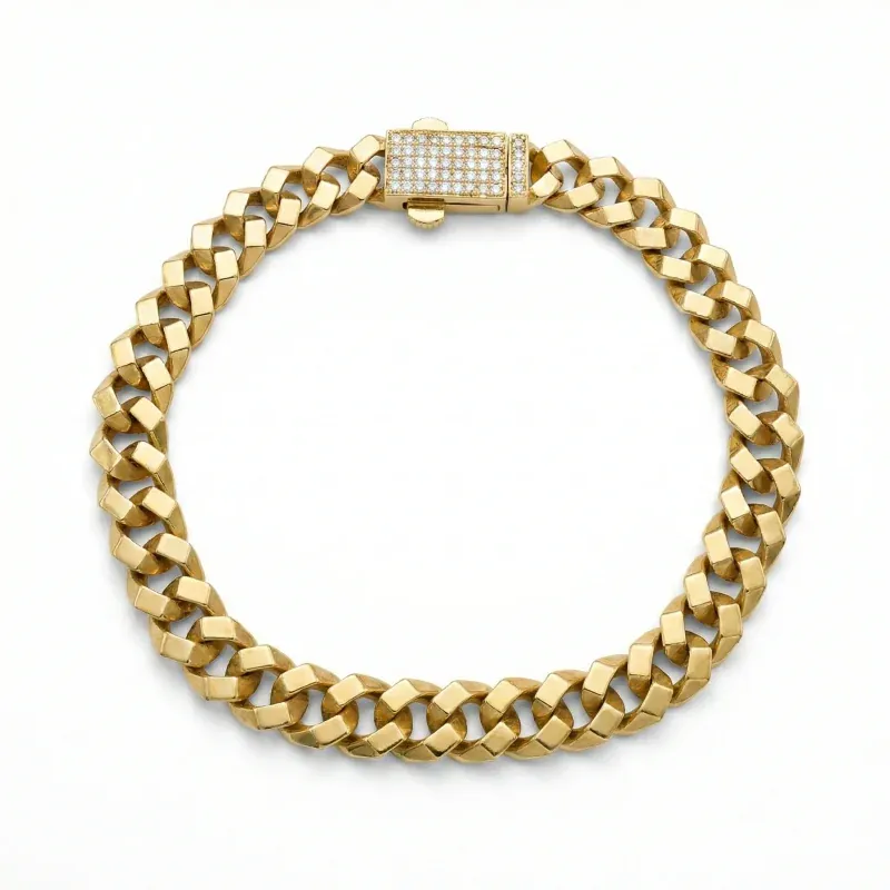18K gold Mazimo collection Cuban link bracelet with pavé diamond clasp, 18.25 grams