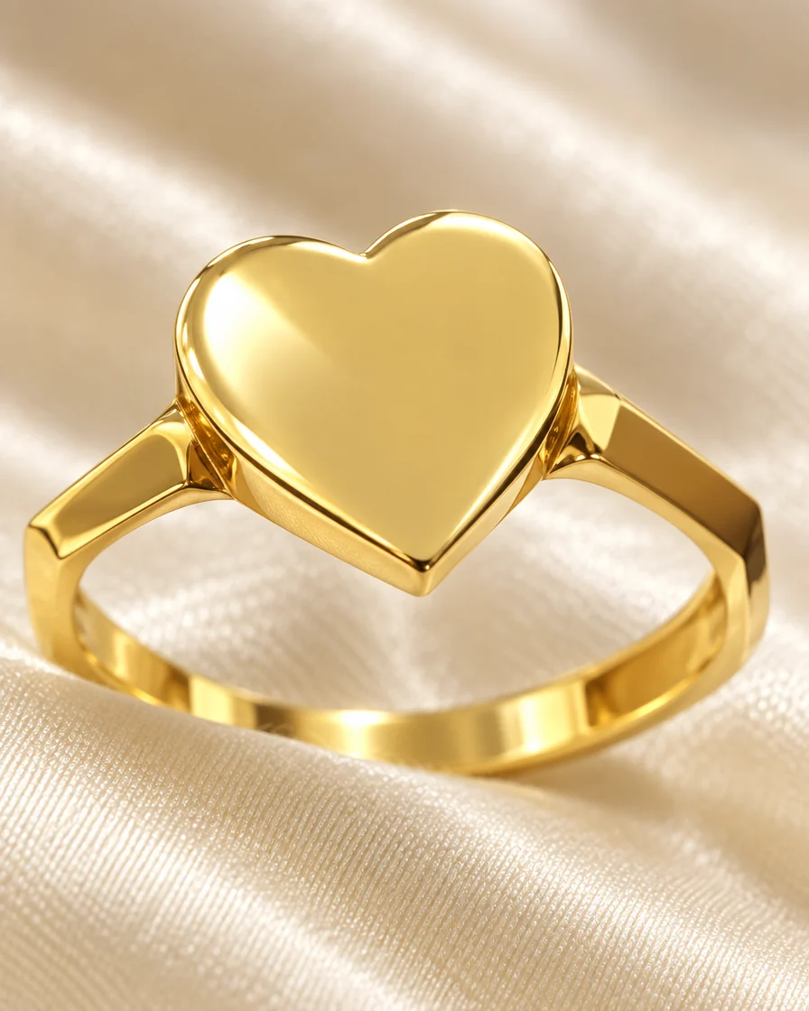 Macro of the polished heart face and square-edged band