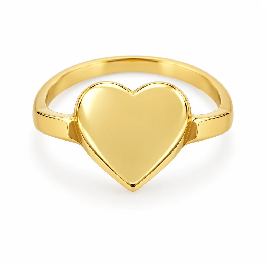 18K gold heart signet ring, top view