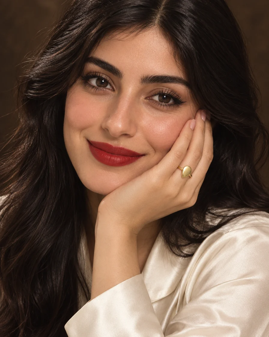 Model wearing the 18K gold pear signet ring