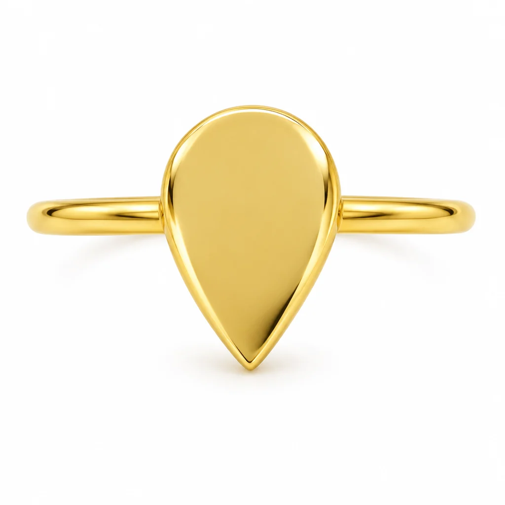 18K gold pear signet ring, top view