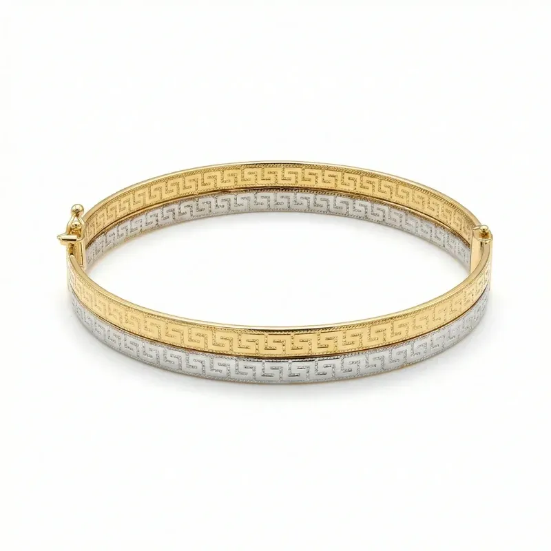 18K gold Mazimo collection two-tone Greek key slim bangle in yellow and white gold, 7.40 grams