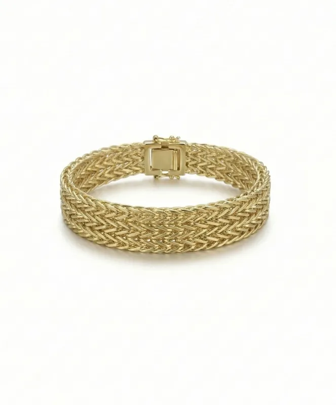 18K gold Mazimo collection woven mesh bracelet with polished clasp, 8.65 grams