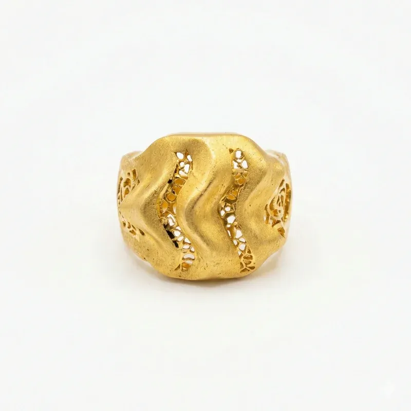 21K yellow gold ripple wave statement ring for women, 6.30 grams