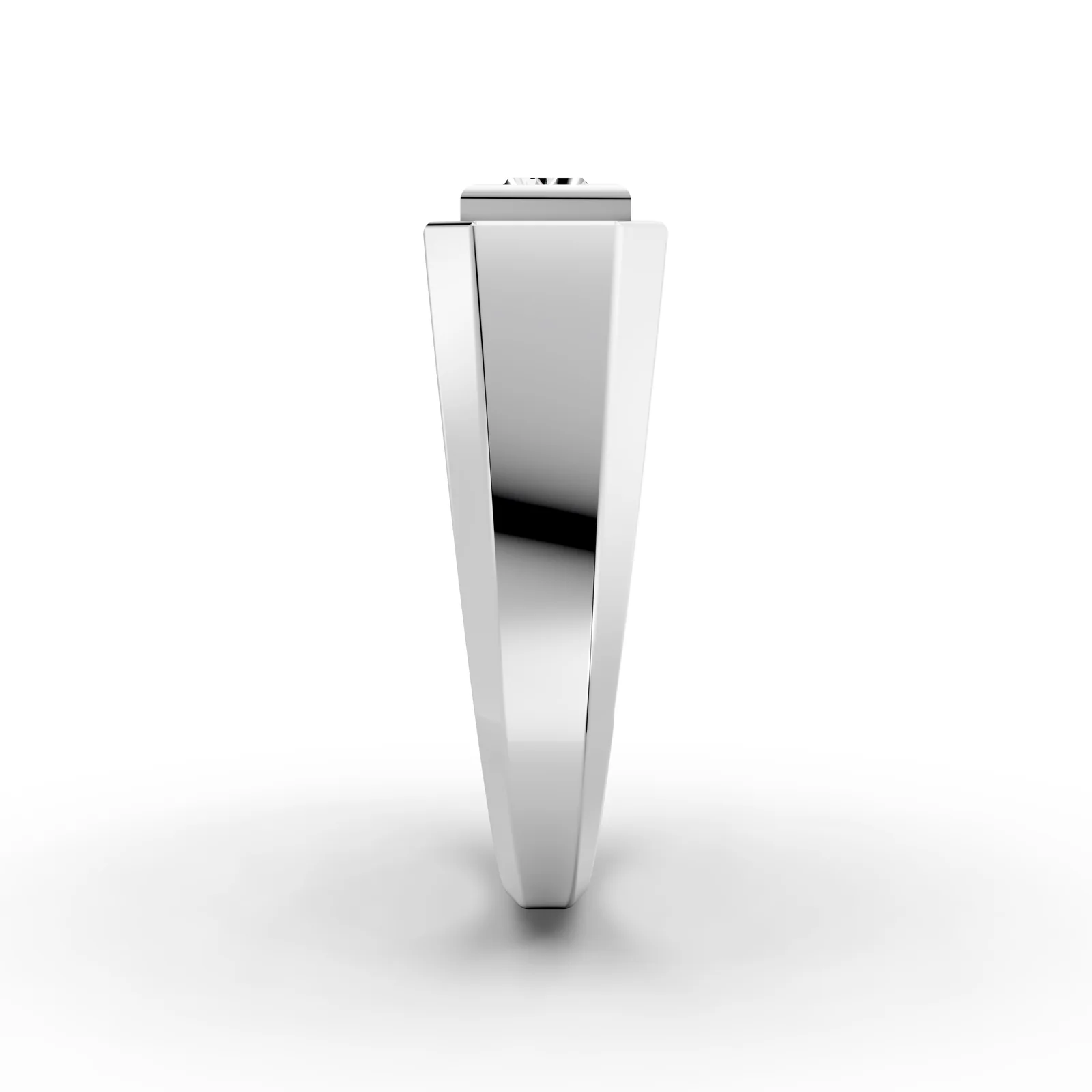 Baguette Signet Ring in 18K White Gold, 1.5 ct baguette diamond set sideways in a flat-topped frame, side profile