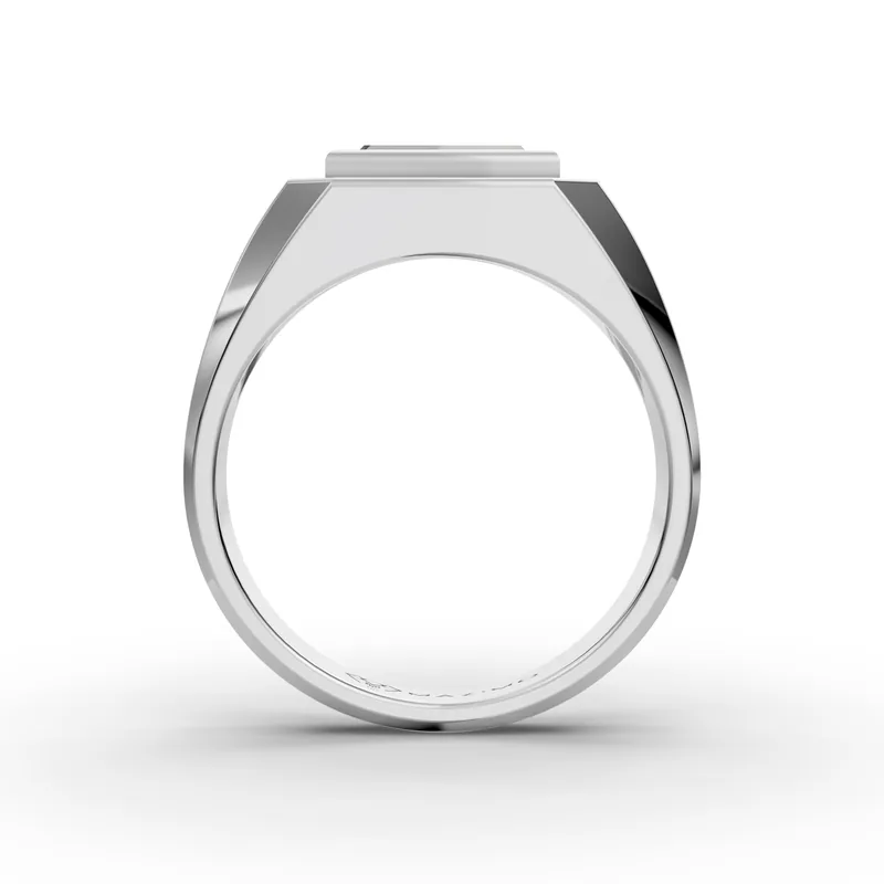 Baguette Signet Ring in 18K White Gold, 1.5 ct baguette diamond set sideways in a flat-topped frame, front view