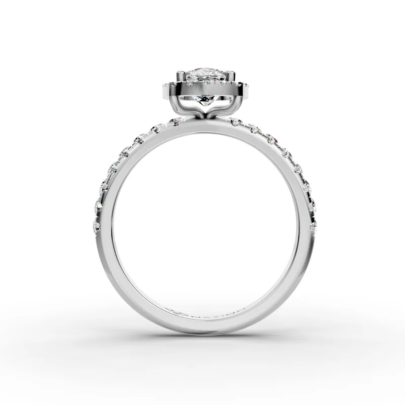 Cushion Halo Pavé Ring in 18K White Gold, front view