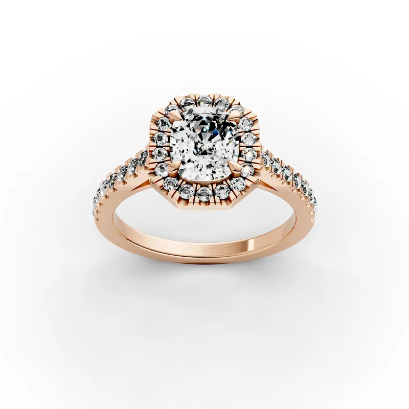 Cushion Octagon Halo Pavé Ring in 18K rose gold