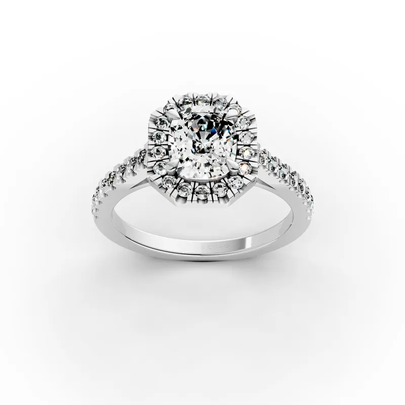 Cushion Octagon Halo Pavé Ring in 18K white gold