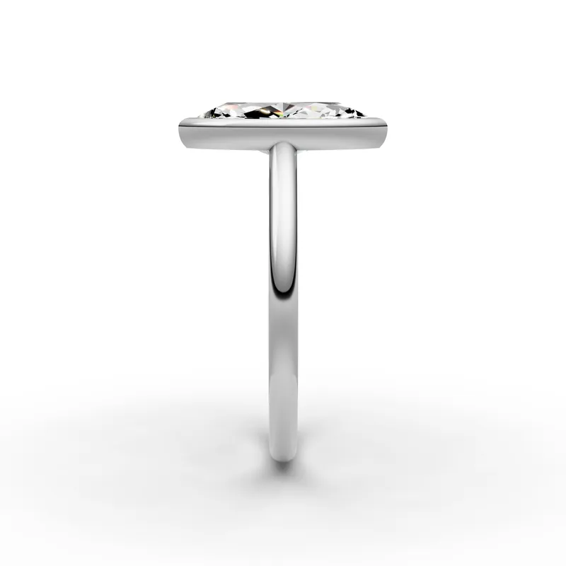 Marquise Bezel Solitaire Ring in 18K White Gold, 1.5 ct marquise diamond in a smooth bezel on a plain band, side profile