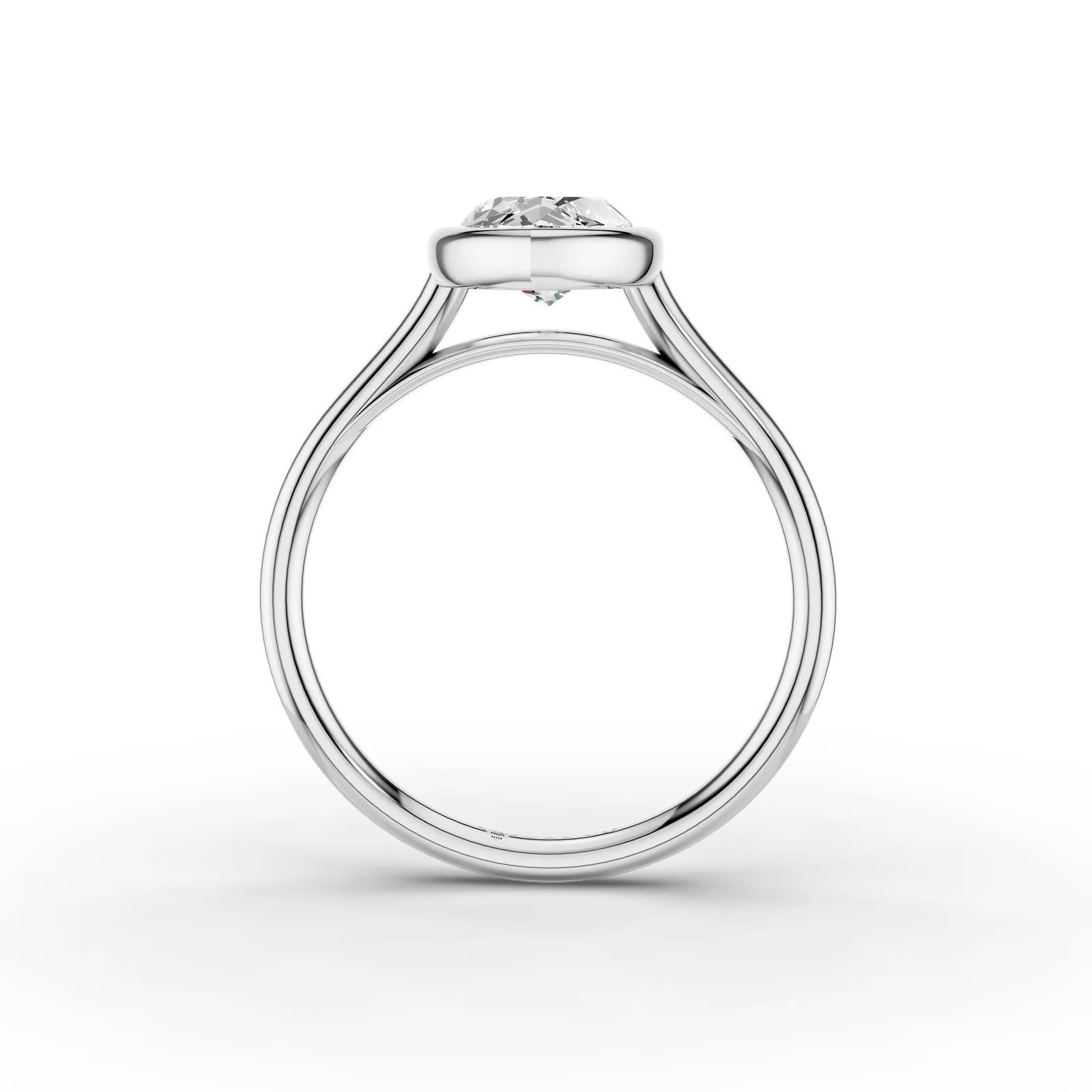 Marquise Bezel Solitaire Ring in 18K White Gold, 1.5 ct marquise diamond in a smooth bezel on a plain band, front view