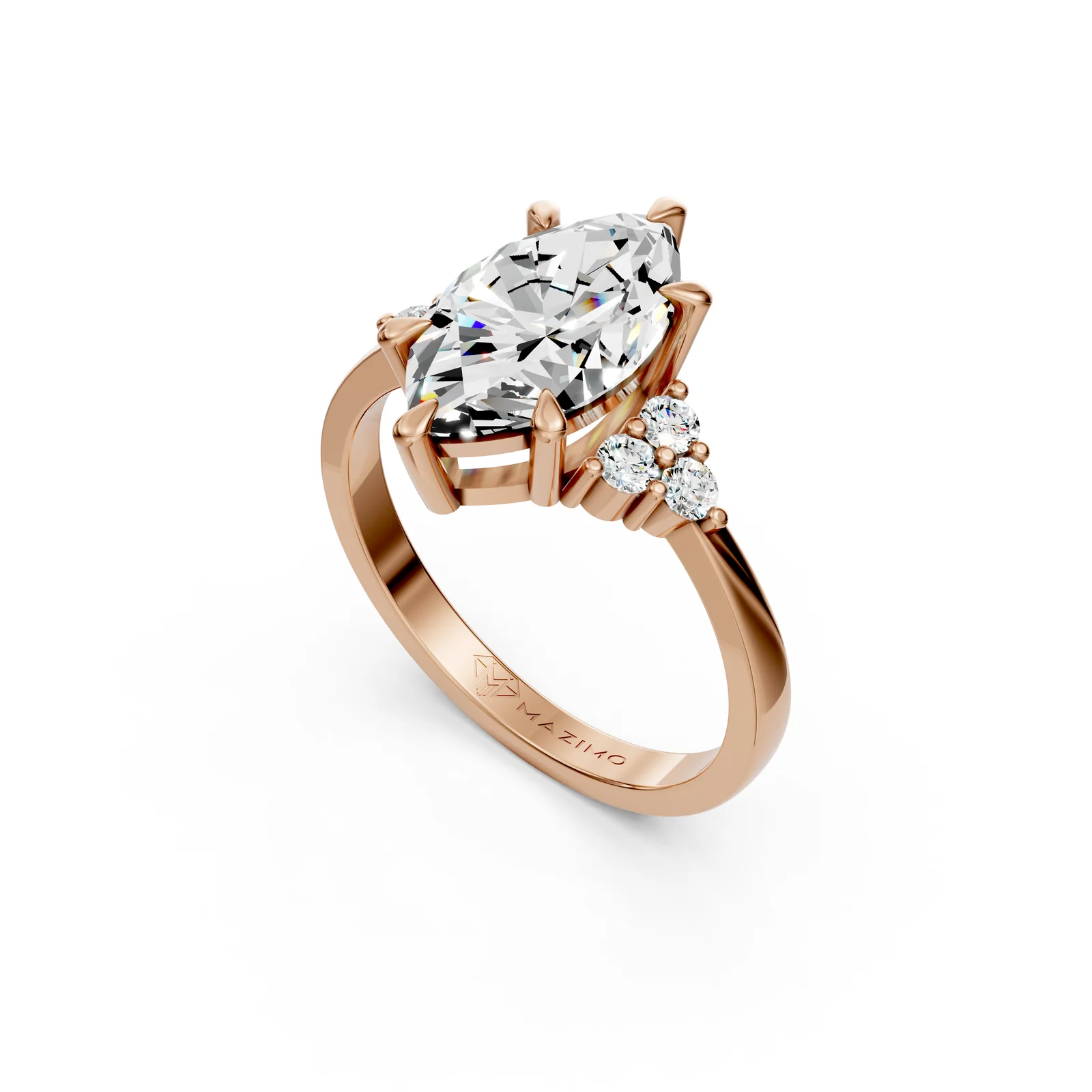 Marquise Cluster Ring in 18K Rose Gold, angled view