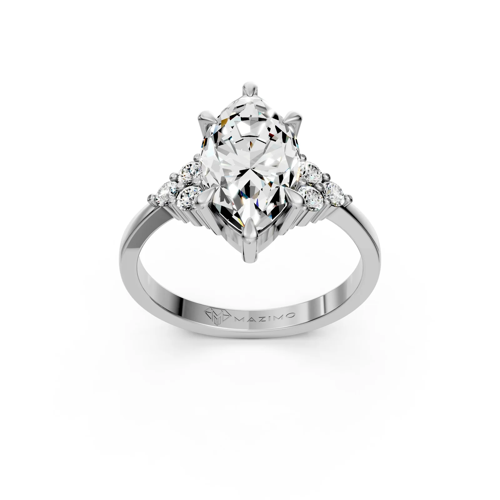 Marquise Cluster Ring in 18K White Gold, three-quarter view