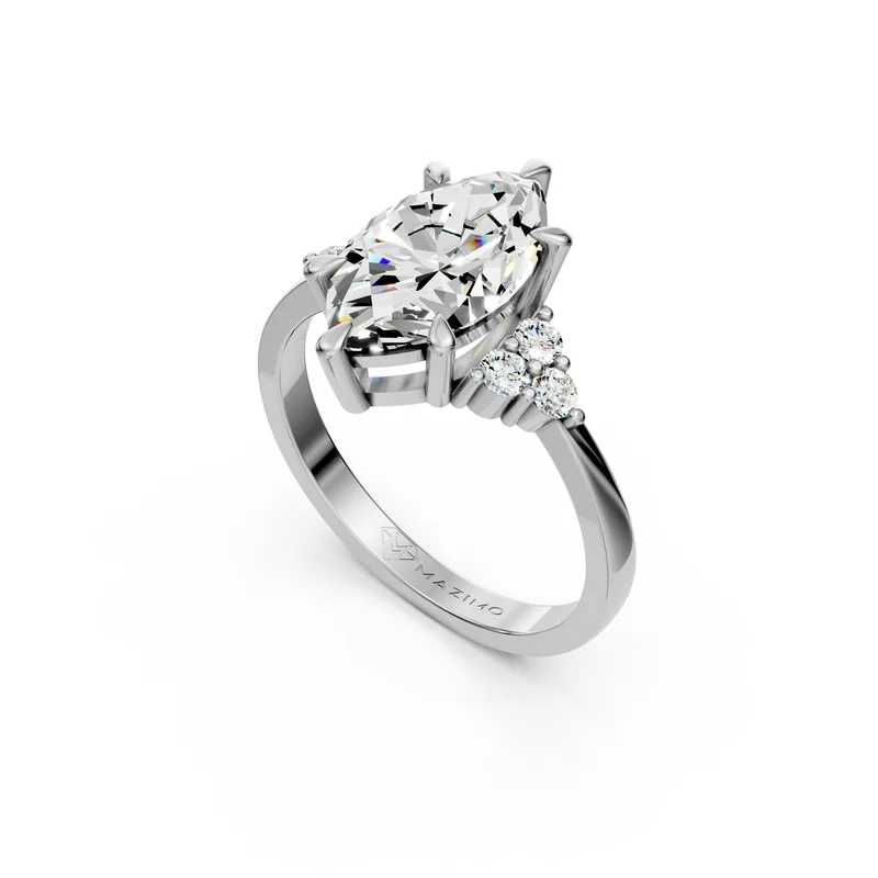 Marquise Cluster Ring in 18K White Gold, angled view