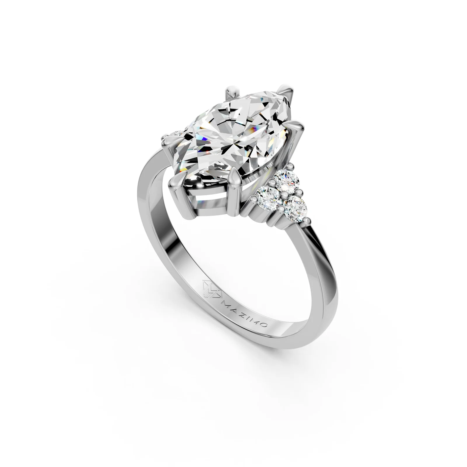 Marquise Cluster Ring in 18K White Gold, angled view