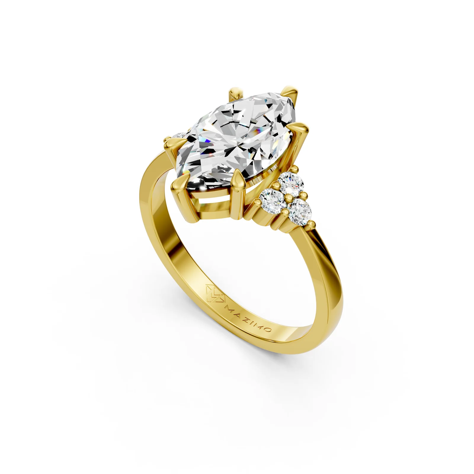 Marquise Cluster Ring in 18K Yellow Gold, angled view