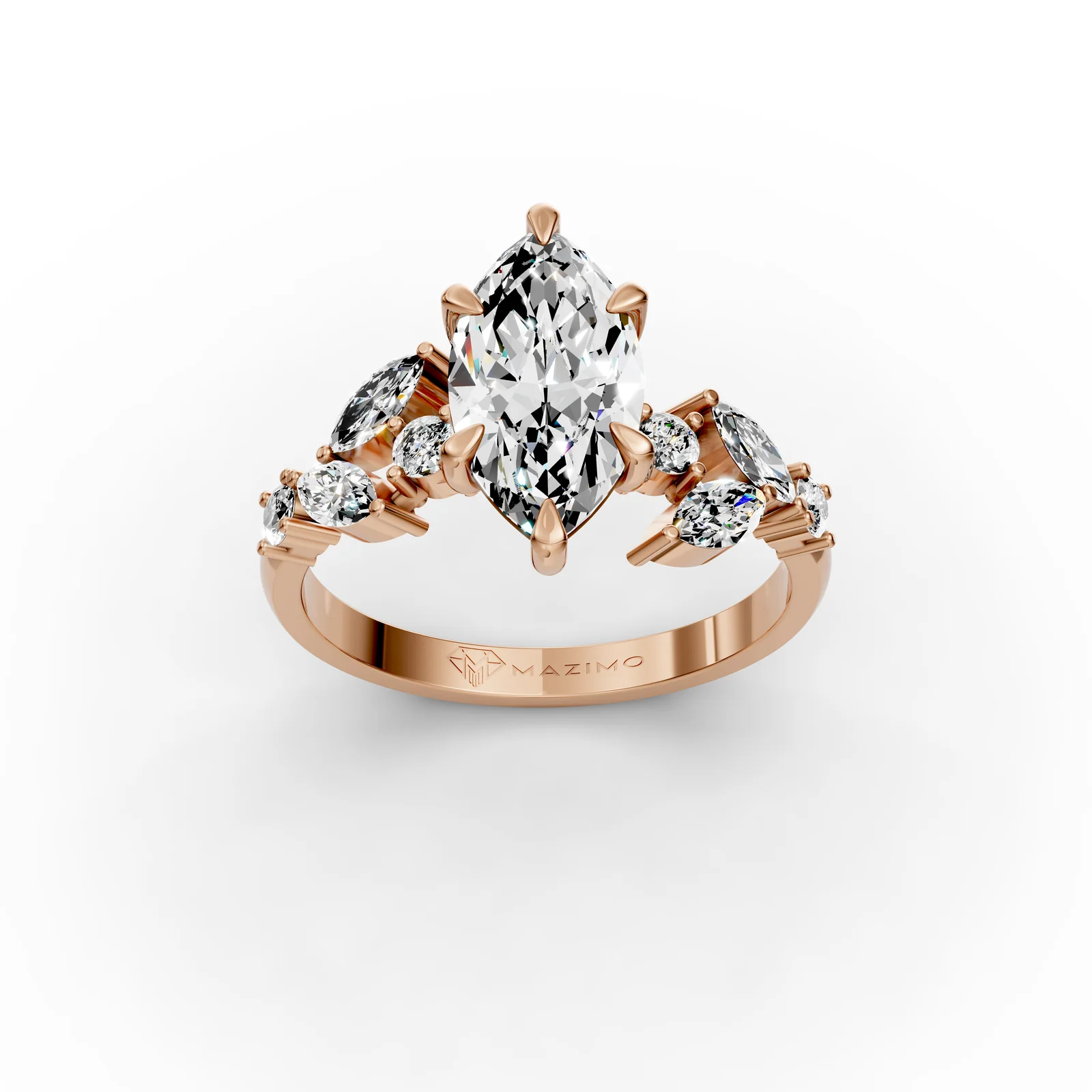 Marquise Leaf Shoulders Ring in 18K Rose Gold, three-quarter view