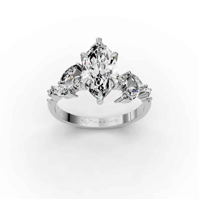 Marquise Leaf Shoulders Ring in 18K white gold
