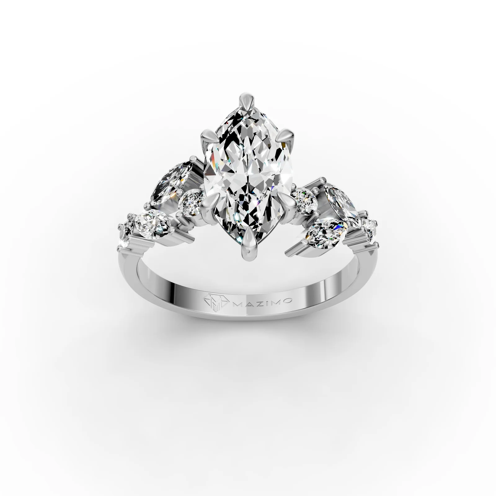 Marquise Leaf Shoulders Ring in 18K White Gold, three-quarter view
