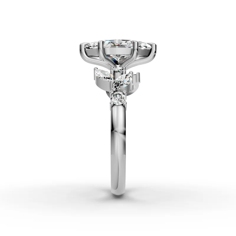Marquise Leaf Shoulders Ring in 18K White Gold, side profile