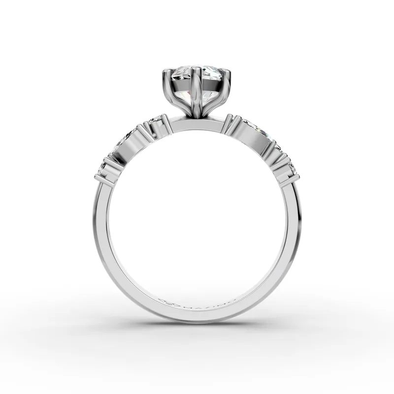 Marquise Leaf Shoulders Ring in 18K White Gold, front view