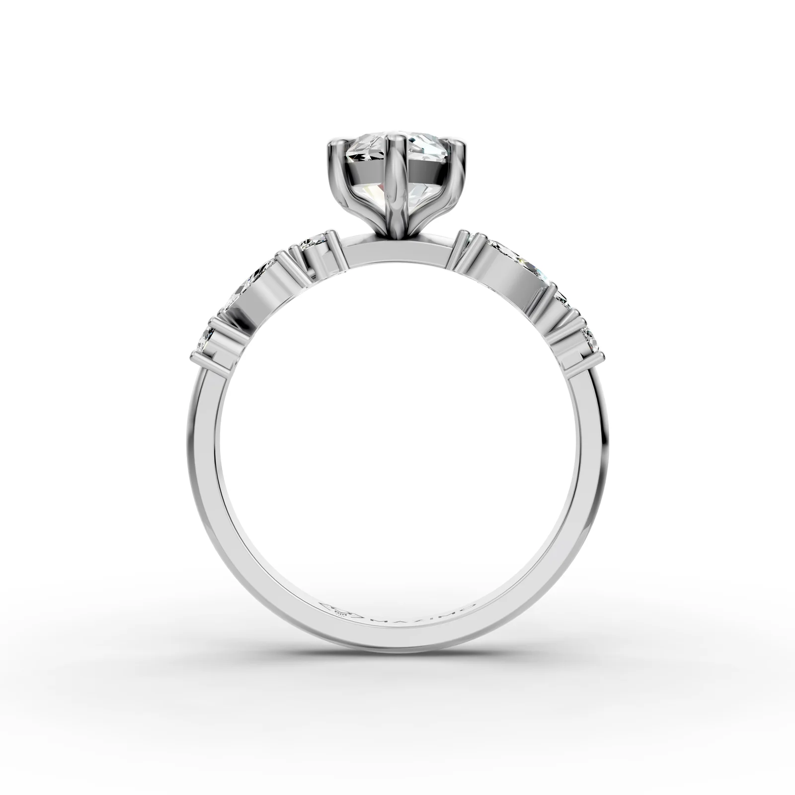 Marquise Leaf Shoulders Ring in 18K White Gold, front view