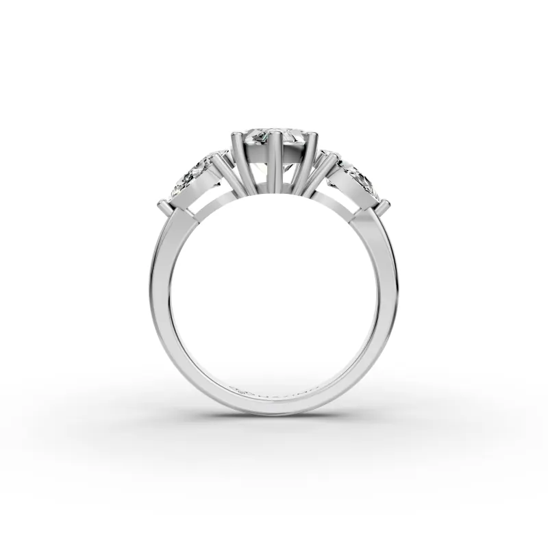 Marquise and Pear Three Stone Ring, 2.5 ct in 18K White Gold, front view