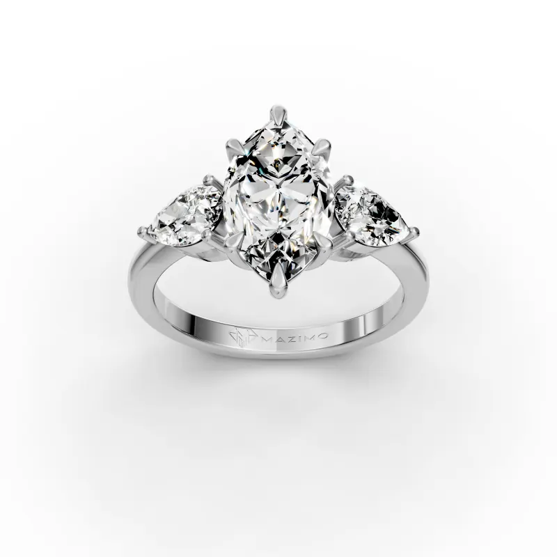 Marquise and Pear Three Stone Ring, 2 ct in 18K white gold