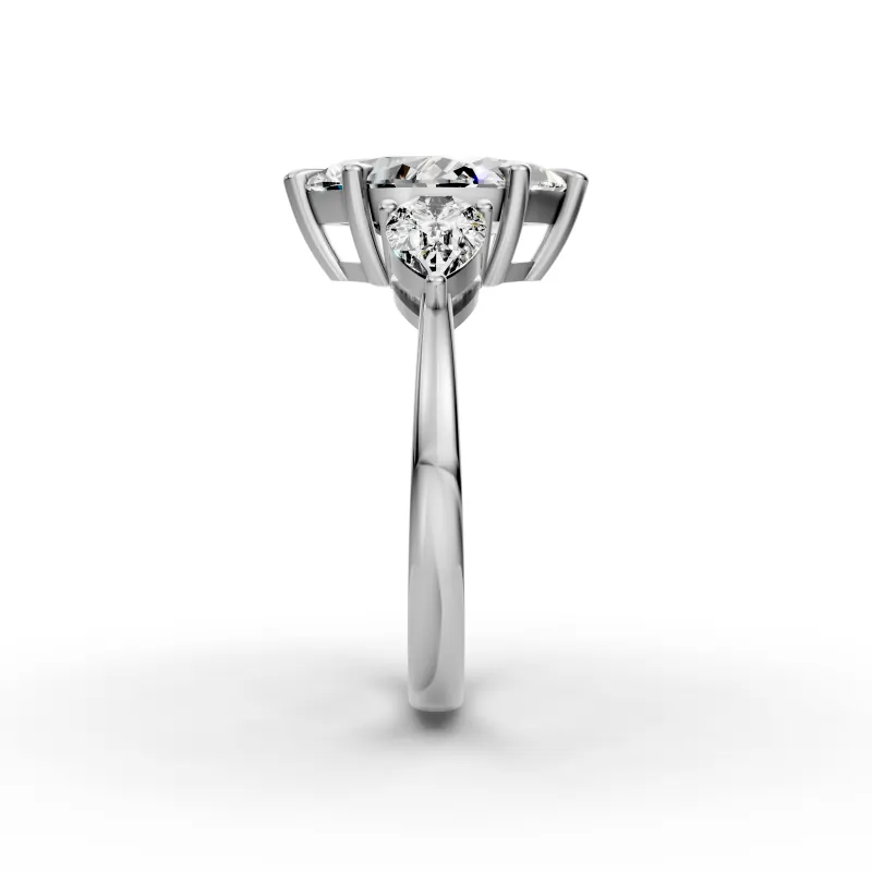 Marquise and Pear Three Stone Ring, 2 ct in 18K White Gold, side profile