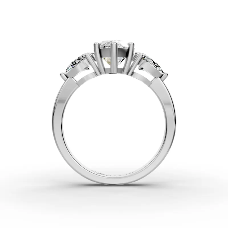 Marquise and Pear Three Stone Ring, 2 ct in 18K White Gold, front view