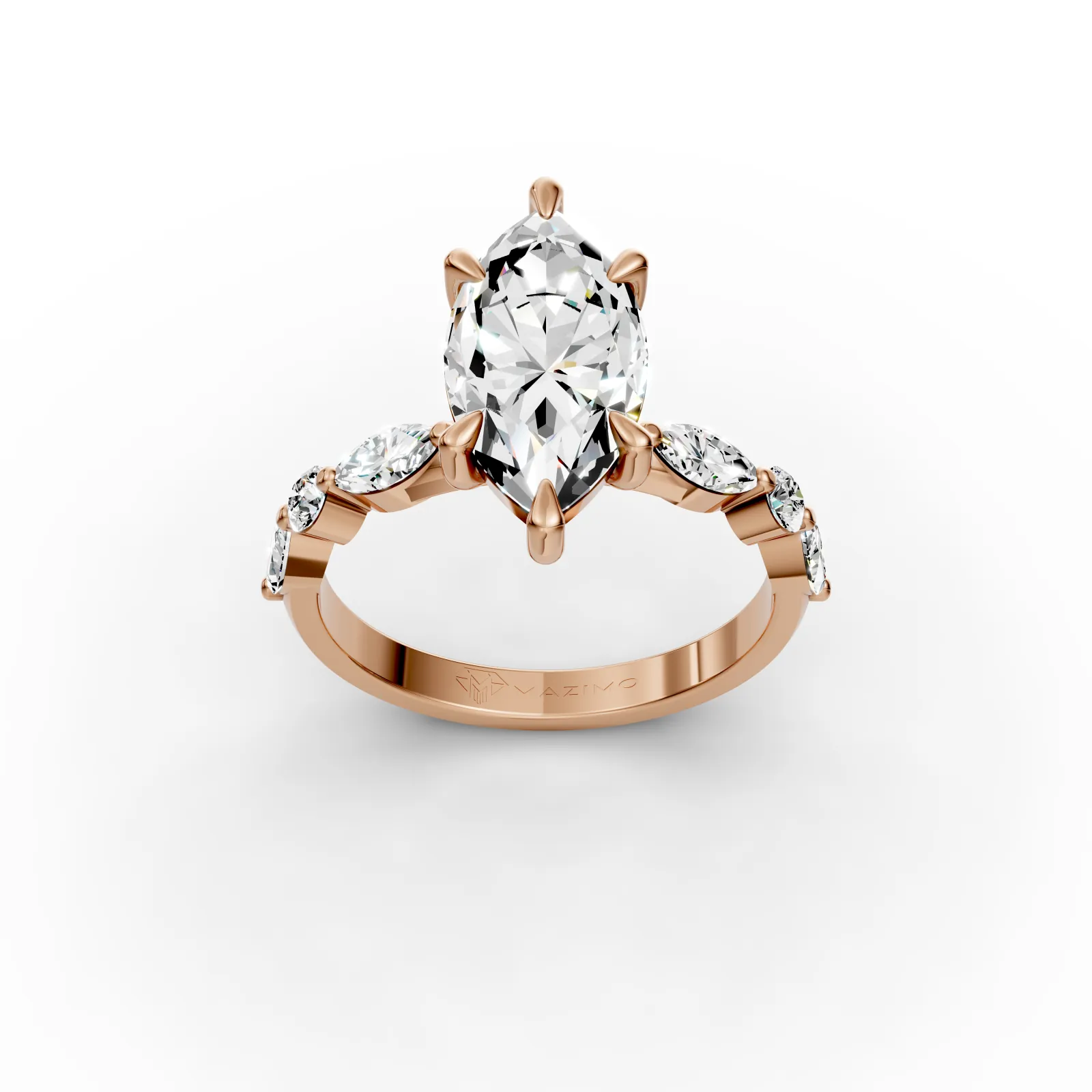 Marquise Shoulders Ring in 18K Rose Gold, three-quarter view