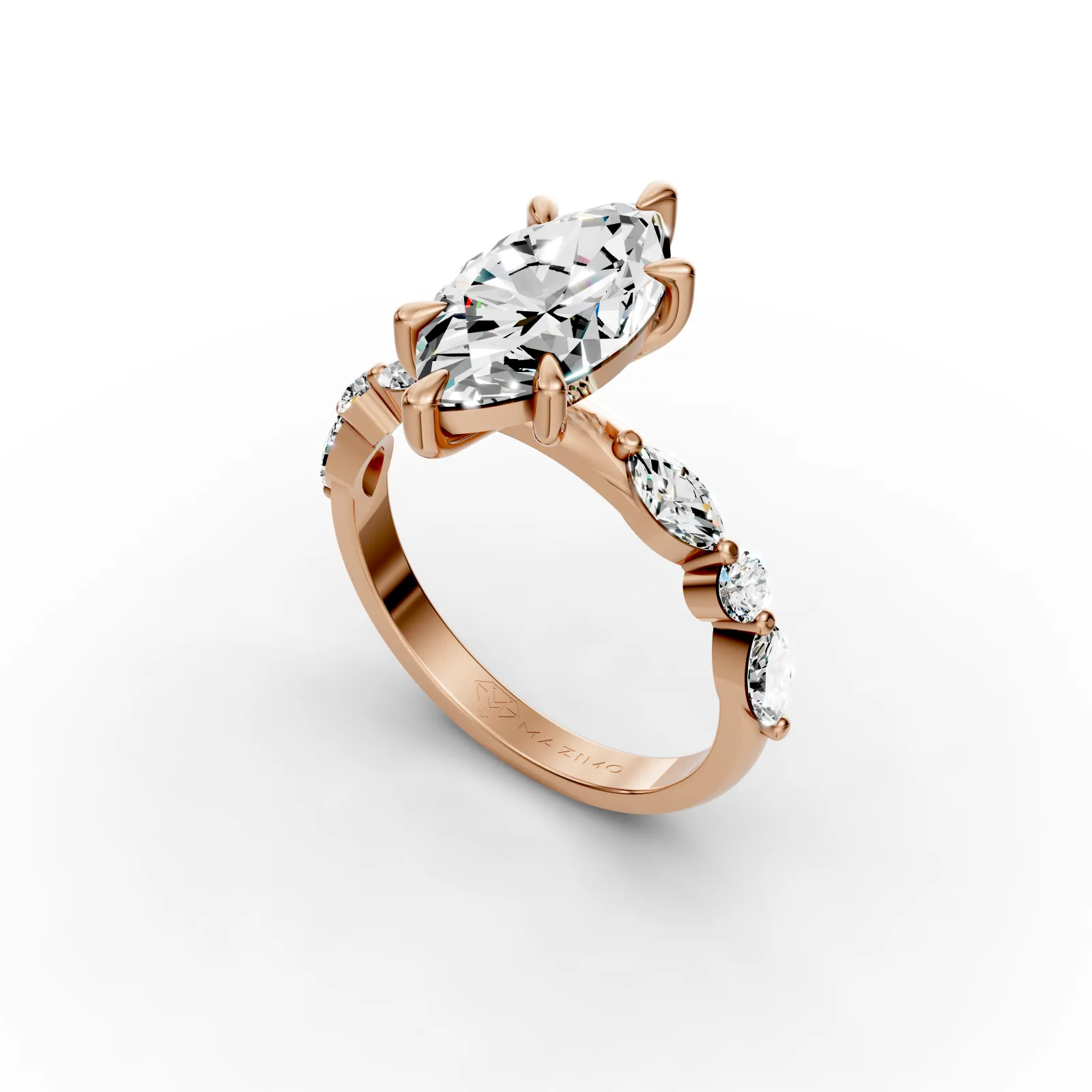 Marquise Shoulders Ring in 18K Rose Gold, angled view