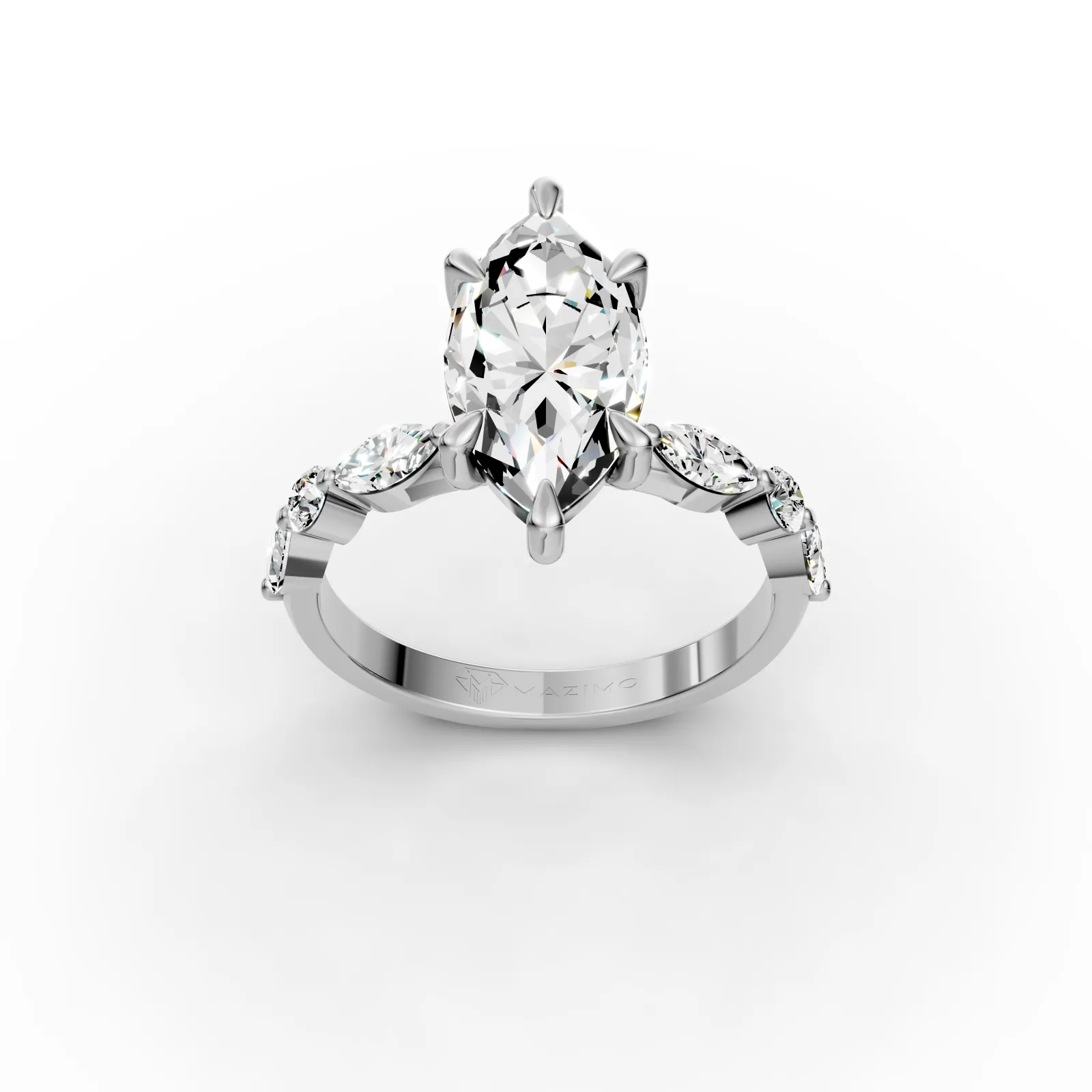 Marquise Shoulders Ring in 18K White Gold, three-quarter view