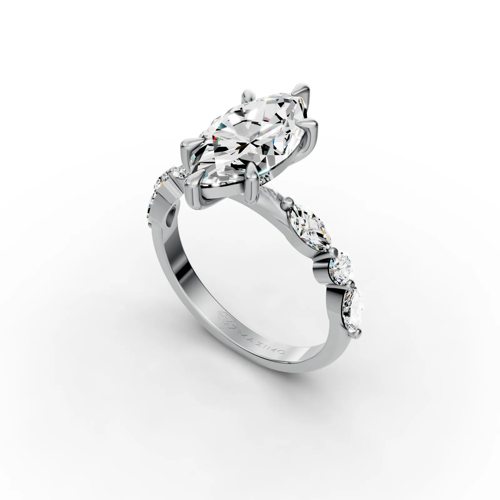 Marquise Shoulders Ring in 18K White Gold, angled view