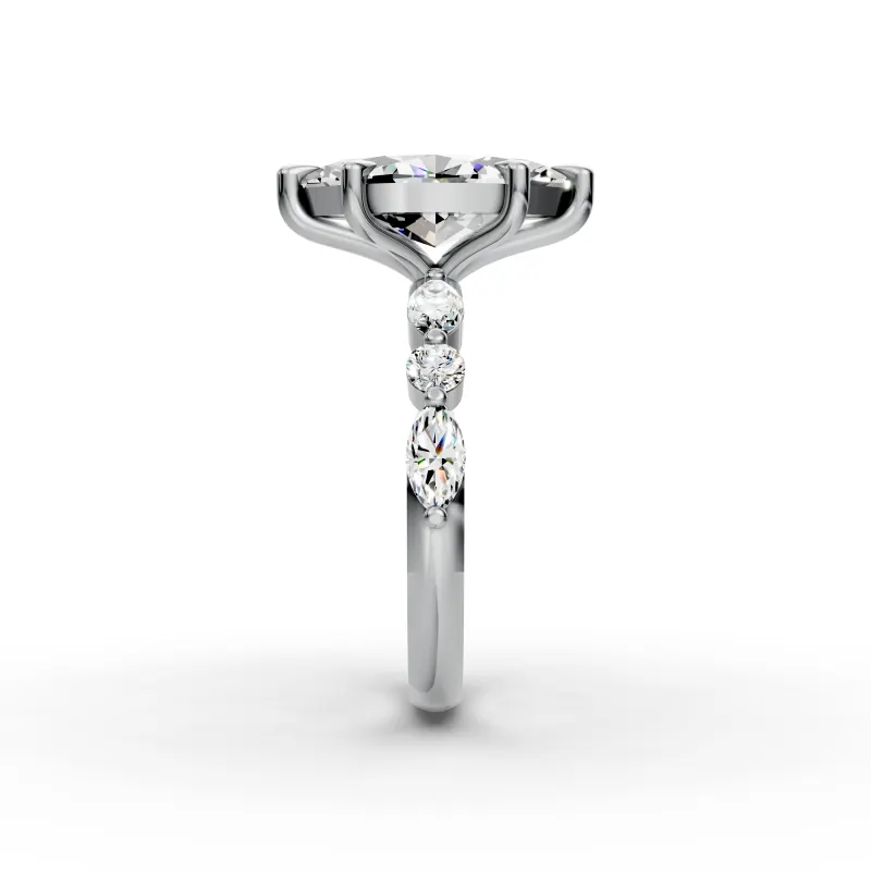 Marquise Shoulders Ring in 18K White Gold, side profile