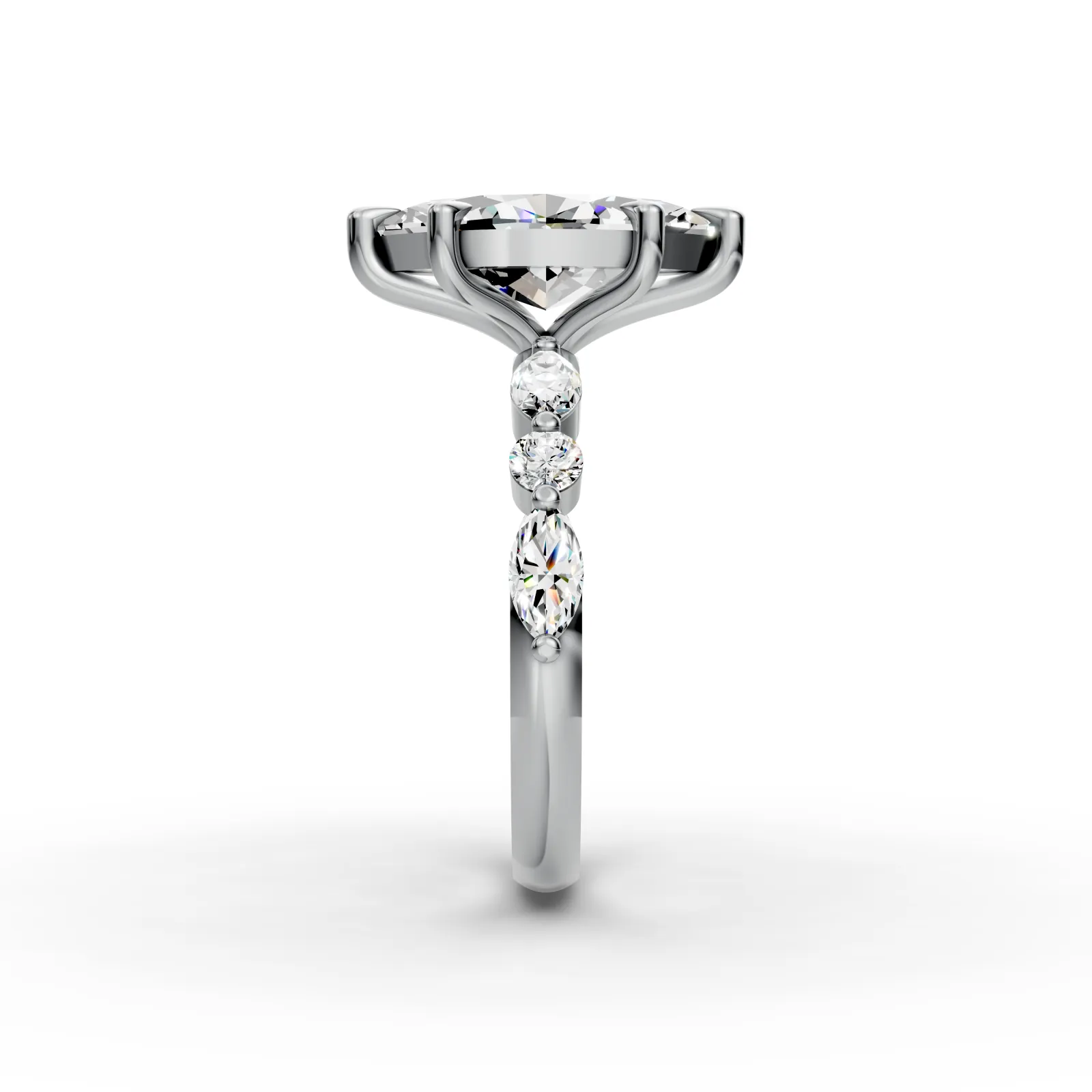 Marquise Shoulders Ring in 18K White Gold, side profile