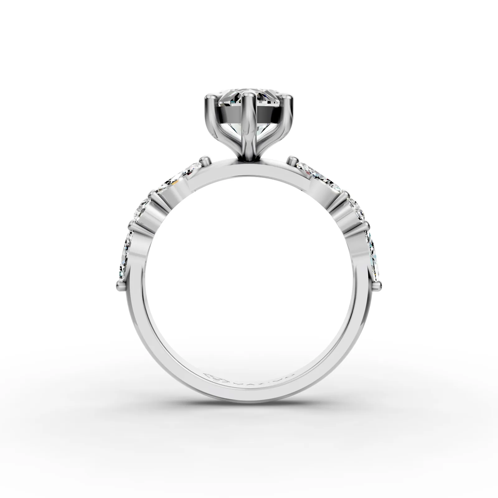 Marquise Shoulders Ring in 18K White Gold, front view