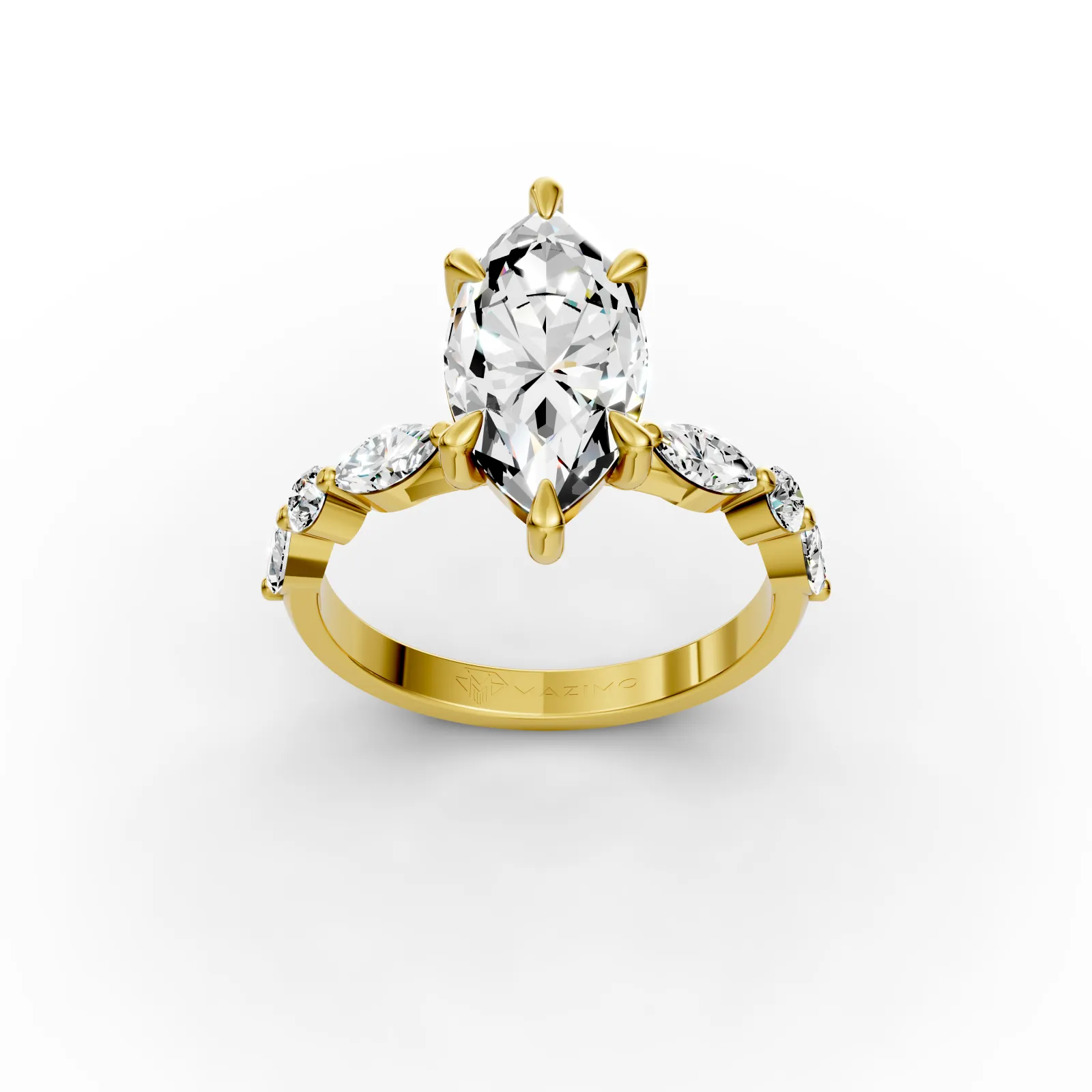 Marquise Shoulders Ring in 18K Yellow Gold, three-quarter view