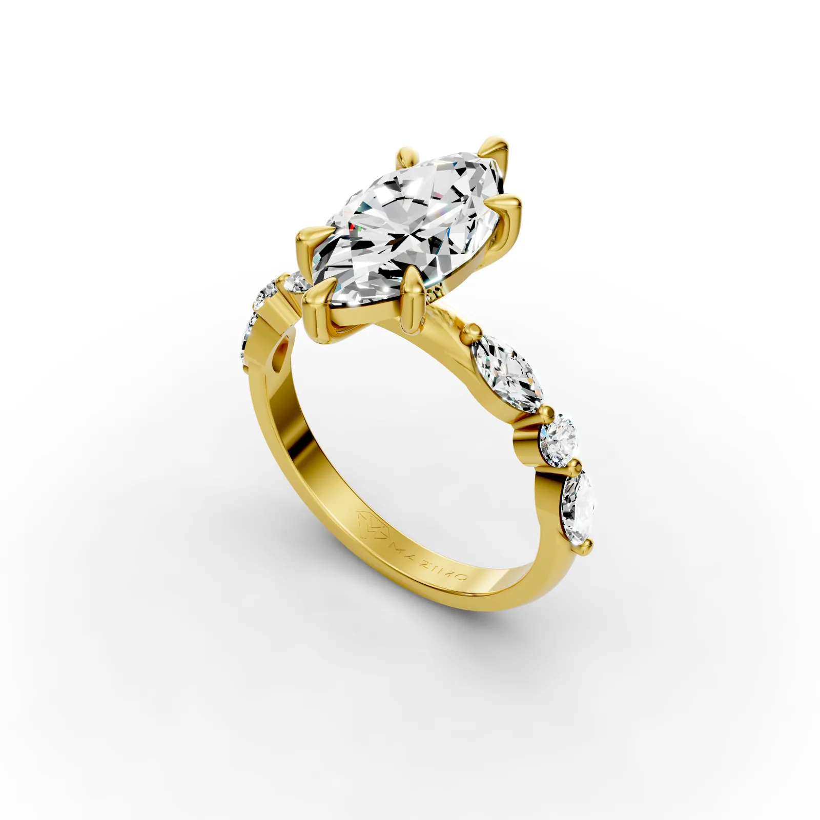 Marquise Shoulders Ring in 18K Yellow Gold, angled view