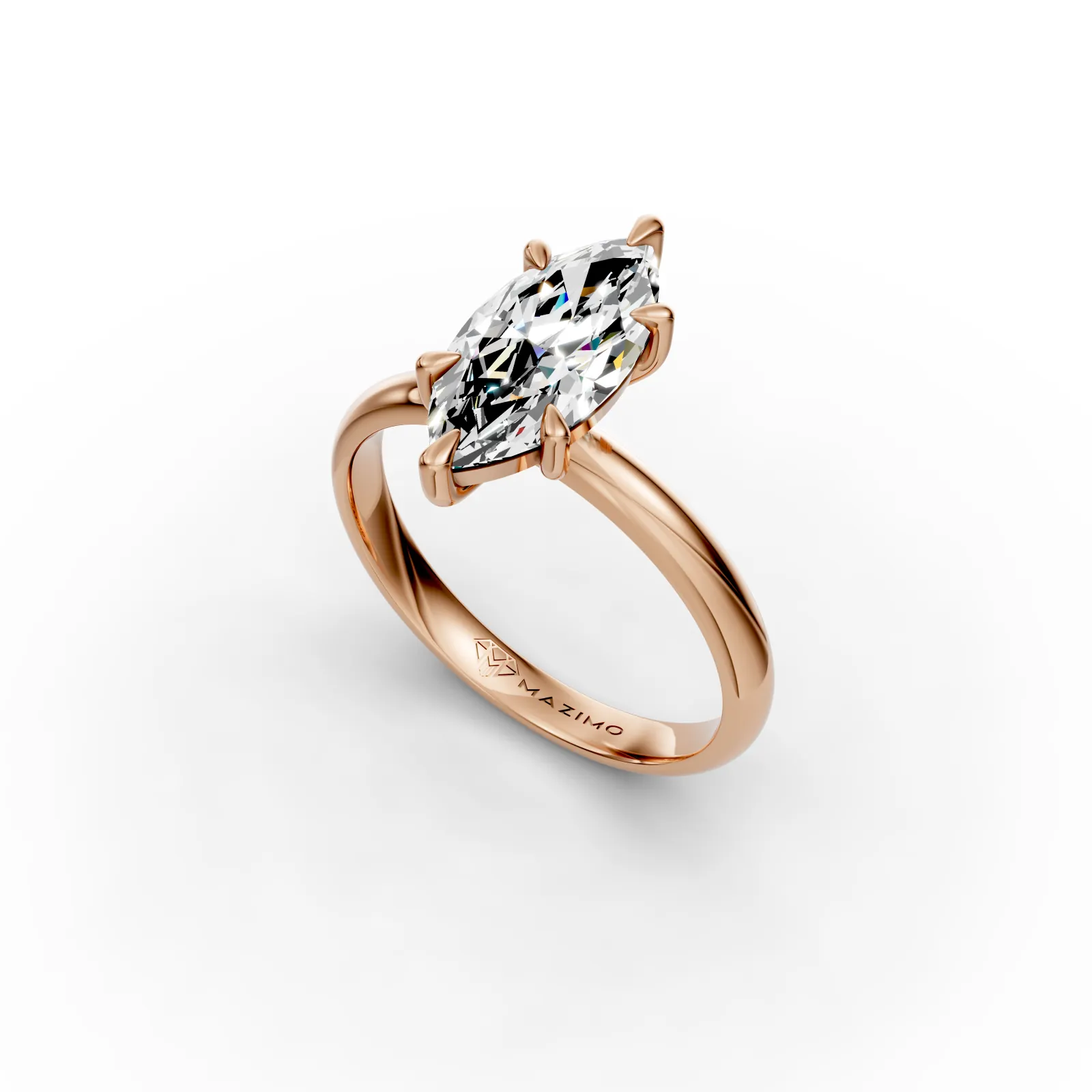 Marquise Solitaire Ring in 18K Rose Gold, angled view