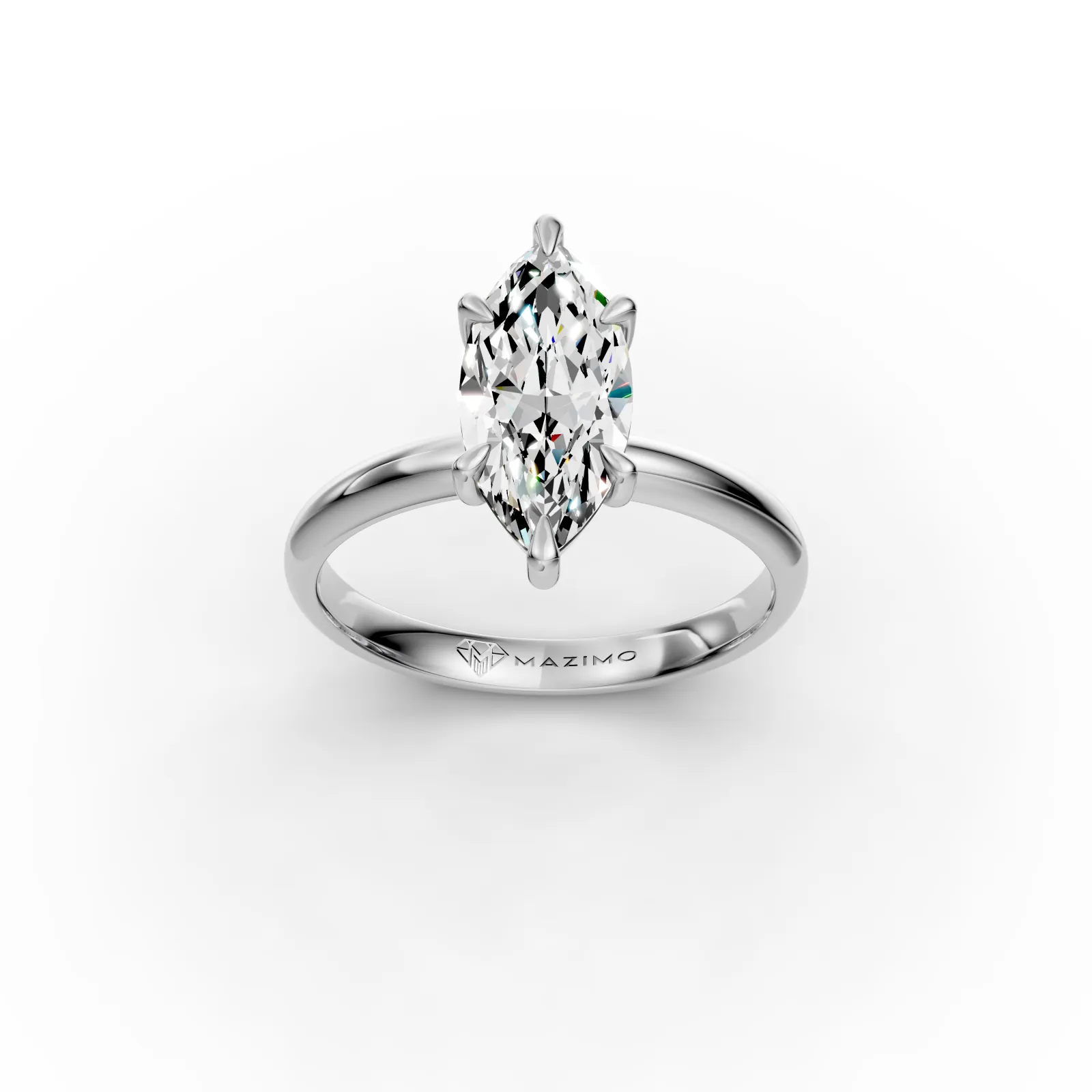 Marquise Solitaire Ring in 18K White Gold, three-quarter view