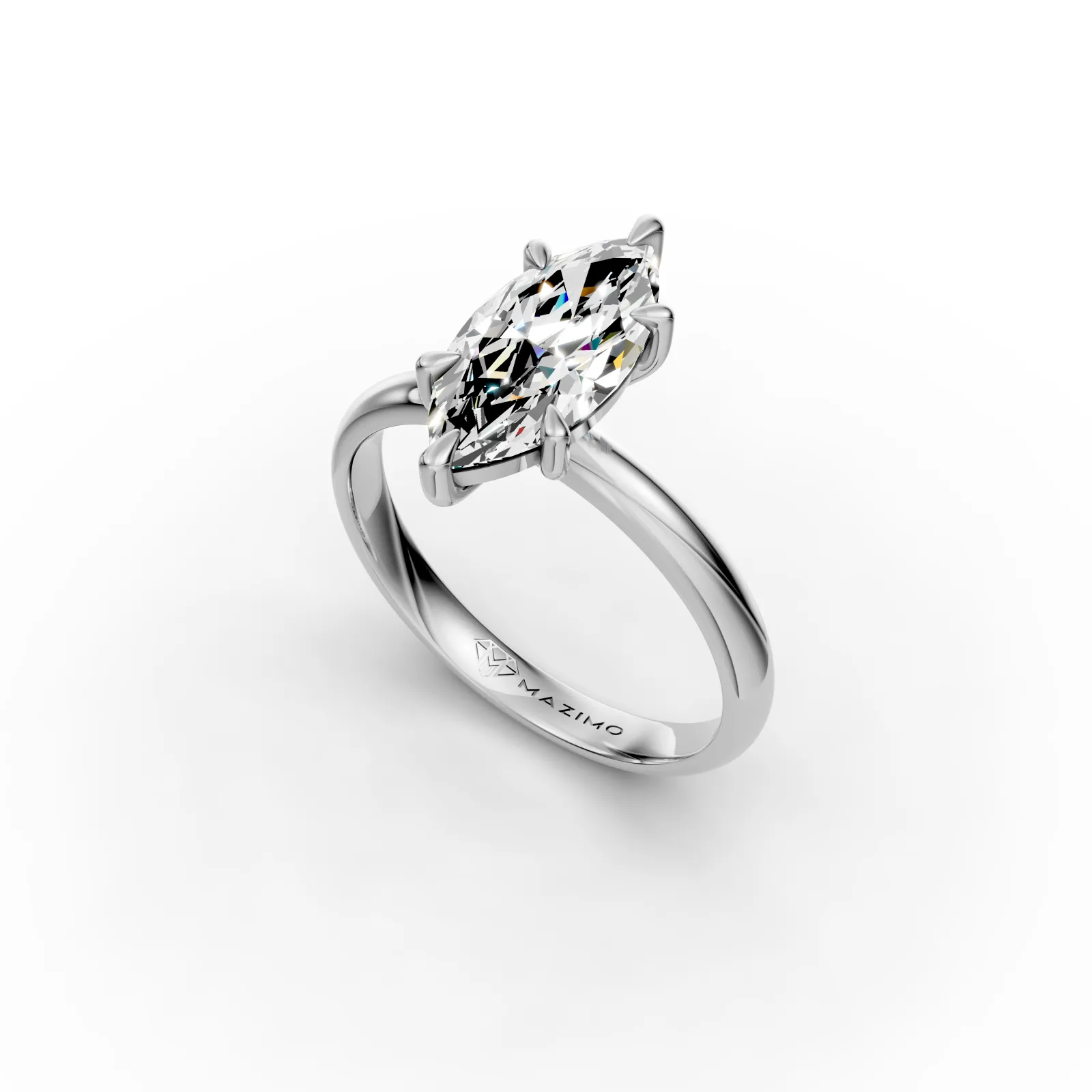 Marquise Solitaire Ring in 18K White Gold, angled view