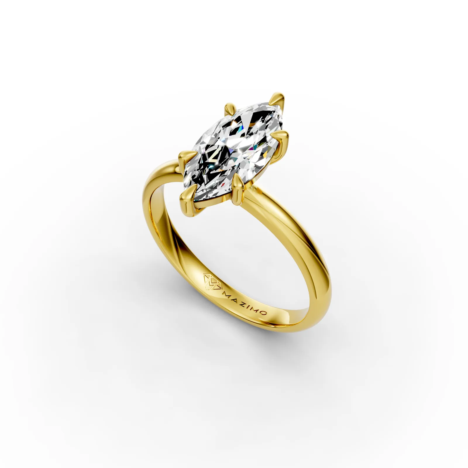 Marquise Solitaire Ring in 18K Yellow Gold, angled view