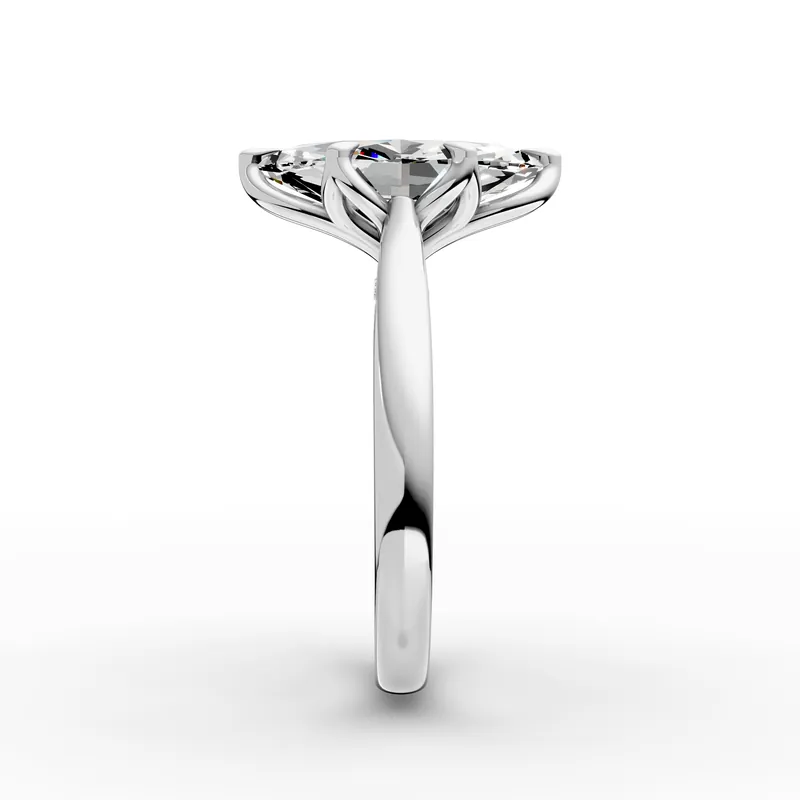 Marquise Tulip Pavé Solitaire Ring in 18K White Gold, 3 ct marquise diamond in tulip-shaped claws with diamonds beneath, side profile