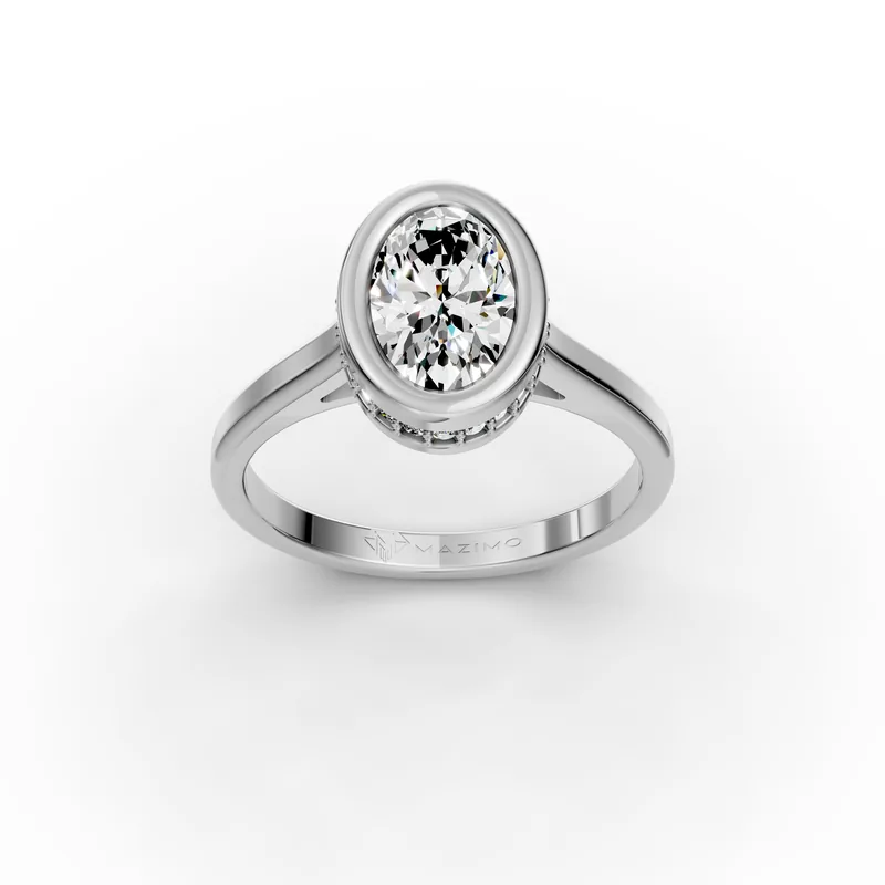 Oval Bezel Solitaire Ring in 18K white gold