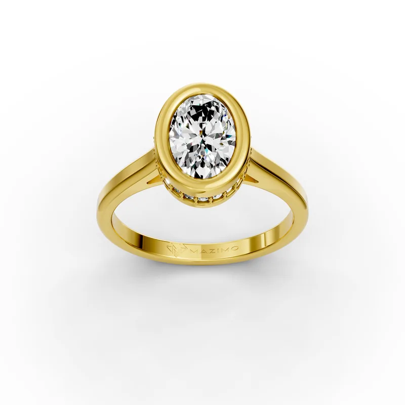 Oval Bezel Solitaire Ring in 18K yellow gold