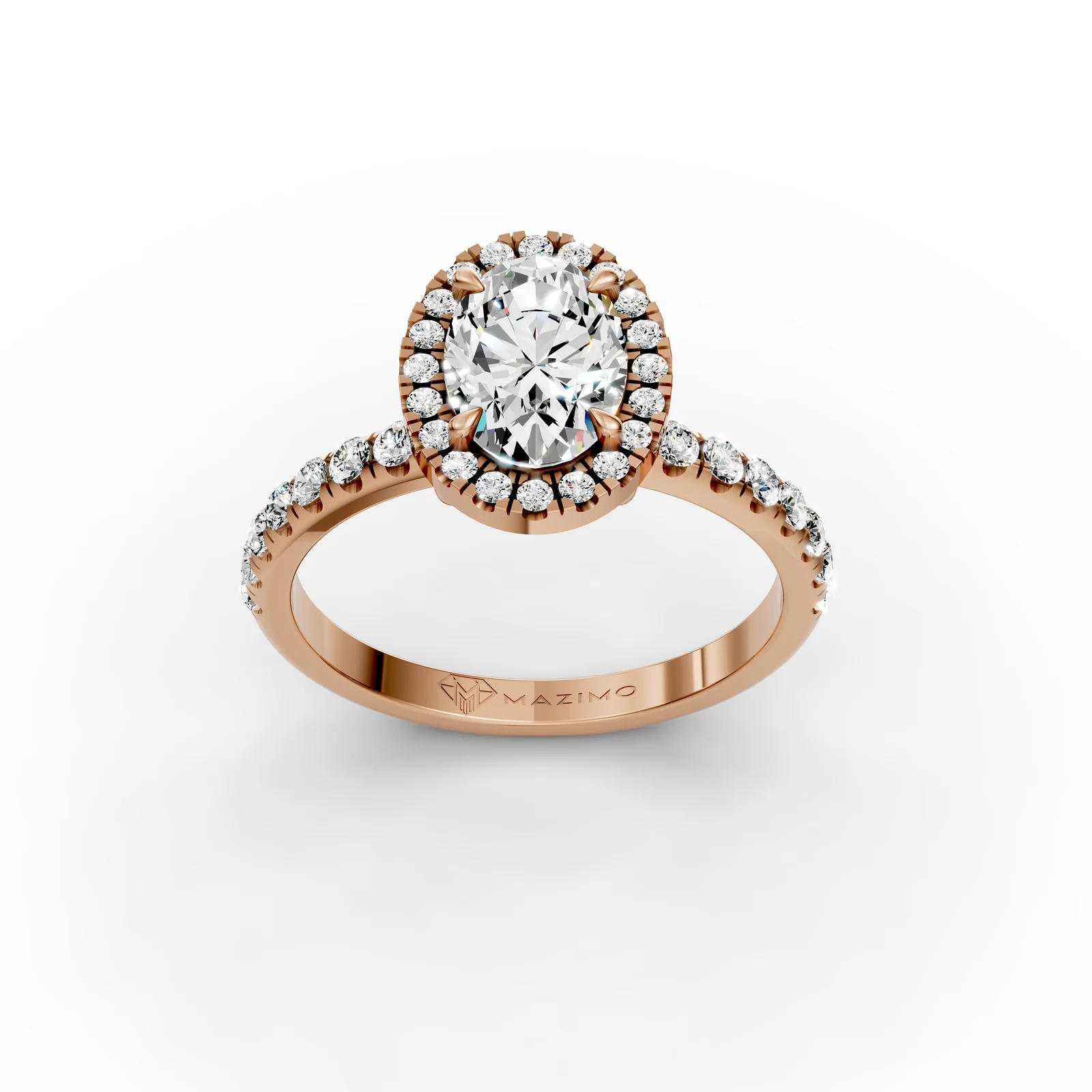 Oval Bold Halo Pavé Ring in 18K Rose Gold, three-quarter view
