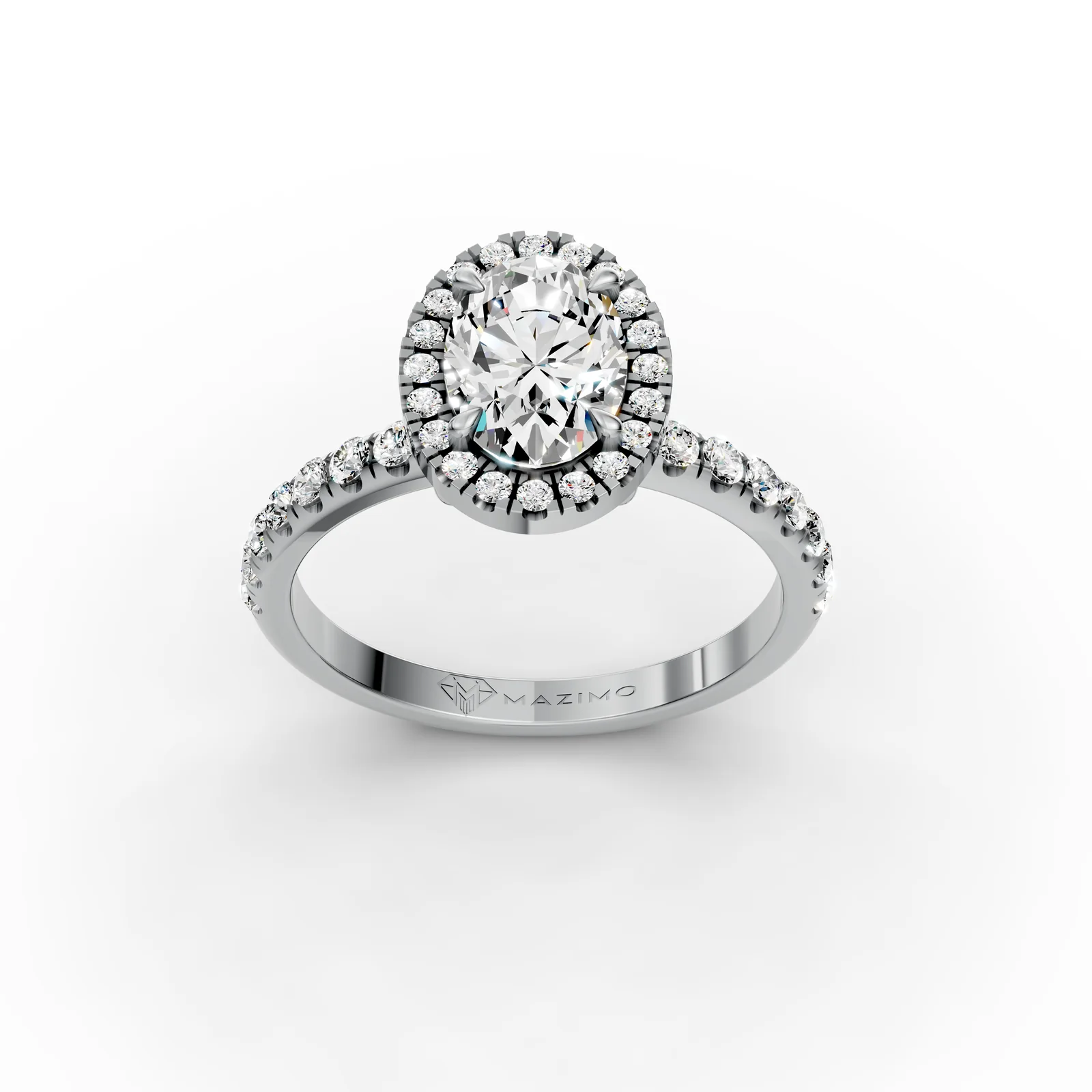 Oval Bold Halo Pavé Ring in 18K White Gold, three-quarter view